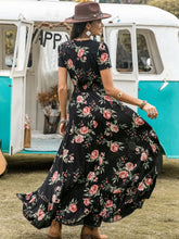Split Printed V-Neck Short Sleeve Dress OutfitFlow